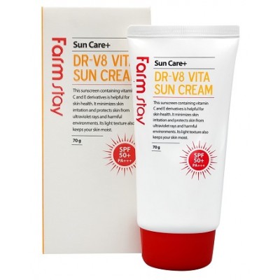 Солнцезащитный крем для лица с витаминным комплексом DR-V8 Vita Sun Cream SPF 50+ PA+++, Farm Stay