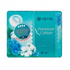 Sayuri Premium Cotton Гигиенические прокладки с крылышками, супер, 24 см, 9 шт